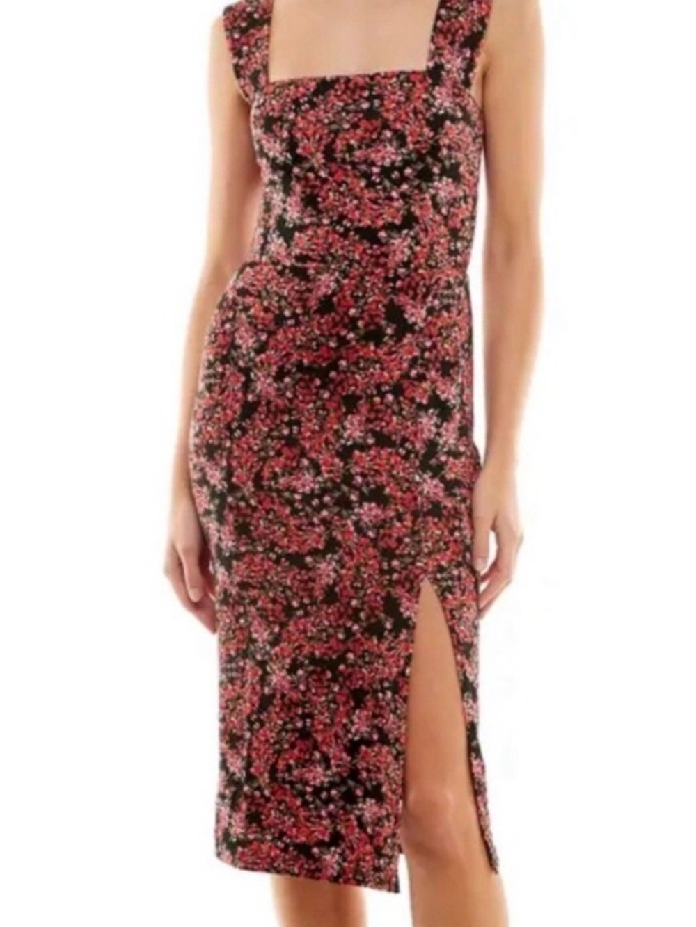 Socialite Black Midi Dress with Pink Floral Print